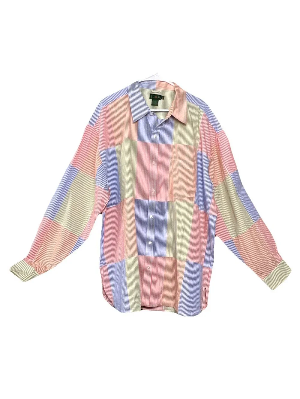 J Crew Patchwork Shirt Mens XXL Multicolor Stripe Button Down Long Sleeve Preppy
